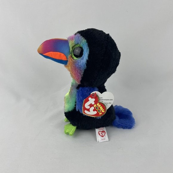 Ty Beanie Boos Beaks Toucan Bird 7" Plush Stuffed Toy Green Glitter Eyes w/Tags - Picture 2 of 9